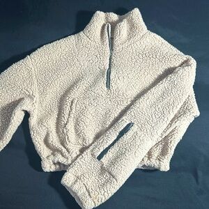 Cropped Sherpa Half Zip with Zipper Pocket Details